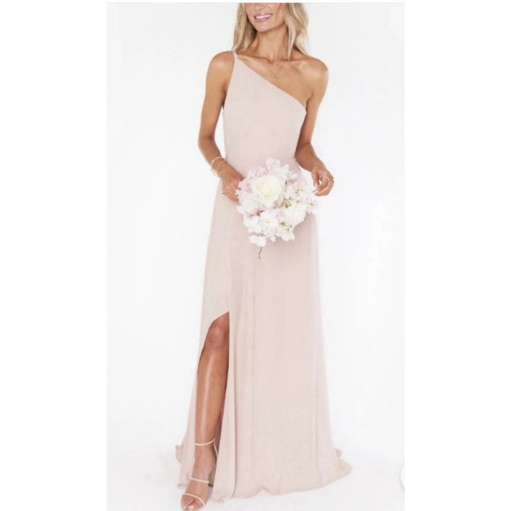 New Show Me Your Mumu Shannon One Shoulder Dress Dusty Blush Crisp Women's Large - Picture 3 of 12